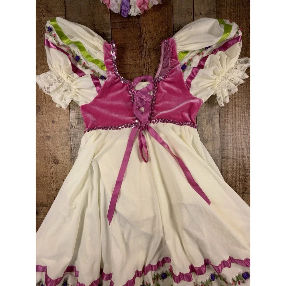 Revolution Dancewear Girls LC Floral Ballet Costume Dress Flower Crown Pink Ivor